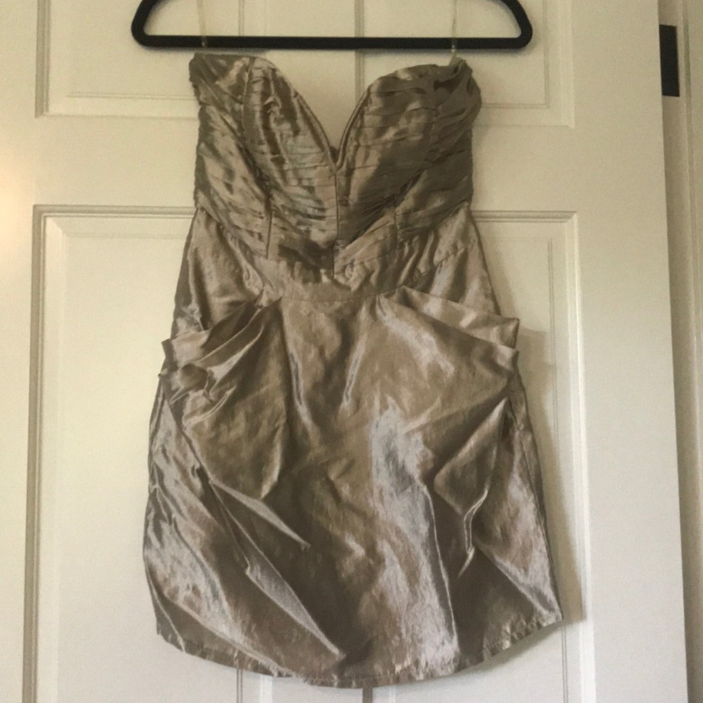 “Lipsy” metallic gold strapless dress